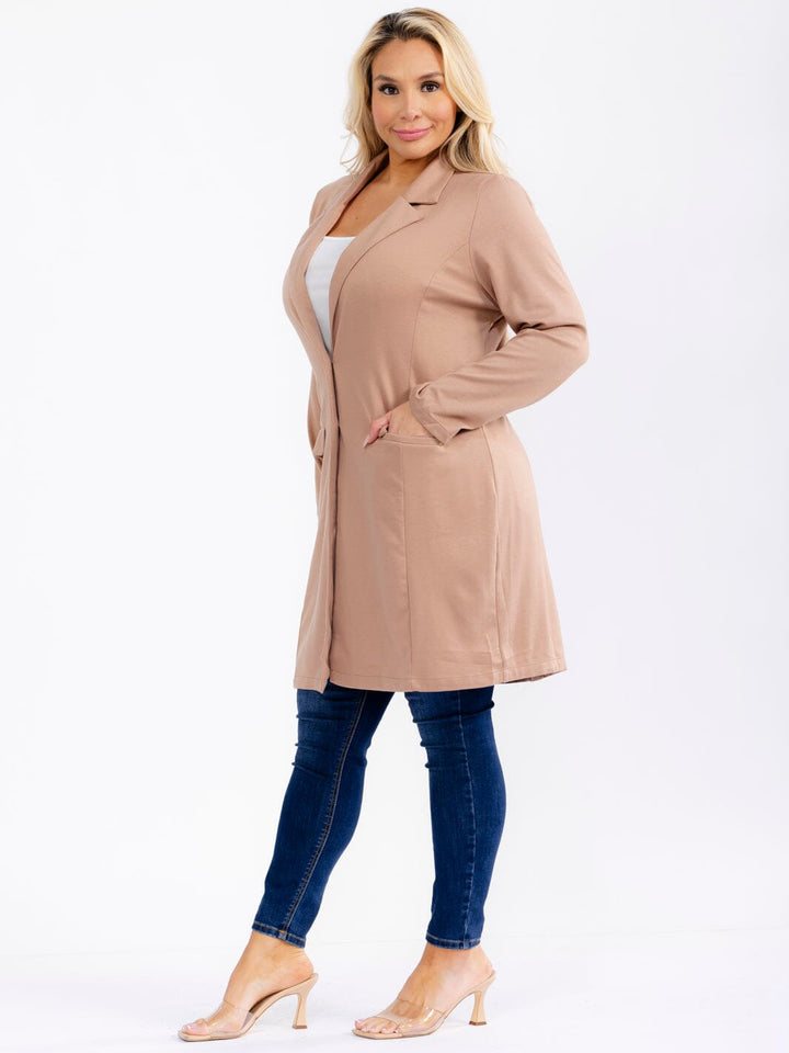 PLUS SIZE LONG SLEEVE BUTTON CLOSURE FRONT POCKETS CARDIGAN