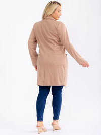 PLUS SIZE LONG SLEEVE BUTTON CLOSURE FRONT POCKETS CARDIGAN