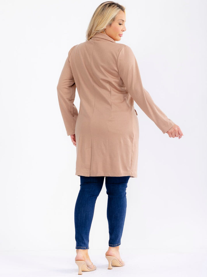 PLUS SIZE LONG SLEEVE BUTTON CLOSURE FRONT POCKETS CARDIGAN