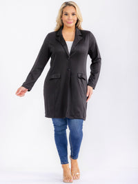 PLUS SIZE LONG SLEEVE BUTTON CLOSURE FRONT POCKETS CARDIGAN