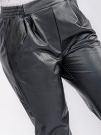 PLUS SIZE ELASTIC WAIST FRONT POCKETS JOGGER LEGS PU PLEATHER PANTS