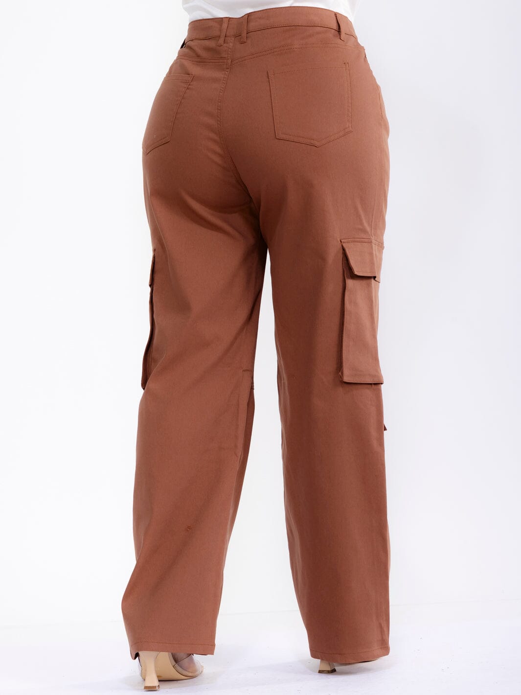 PLUS SIZE BUTTON CLOSURE CARGO POCKETS STRAIGHT LEG PANTS