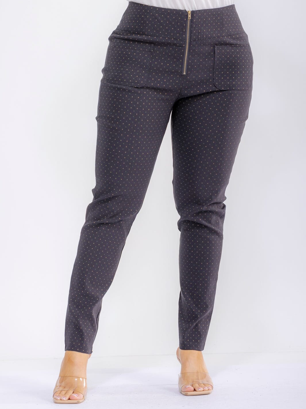 PLUS SIZE ZIPPER CLOSURE FRONT POCKET STRETCH SKINNY LEG POLKA DOTS PANTS