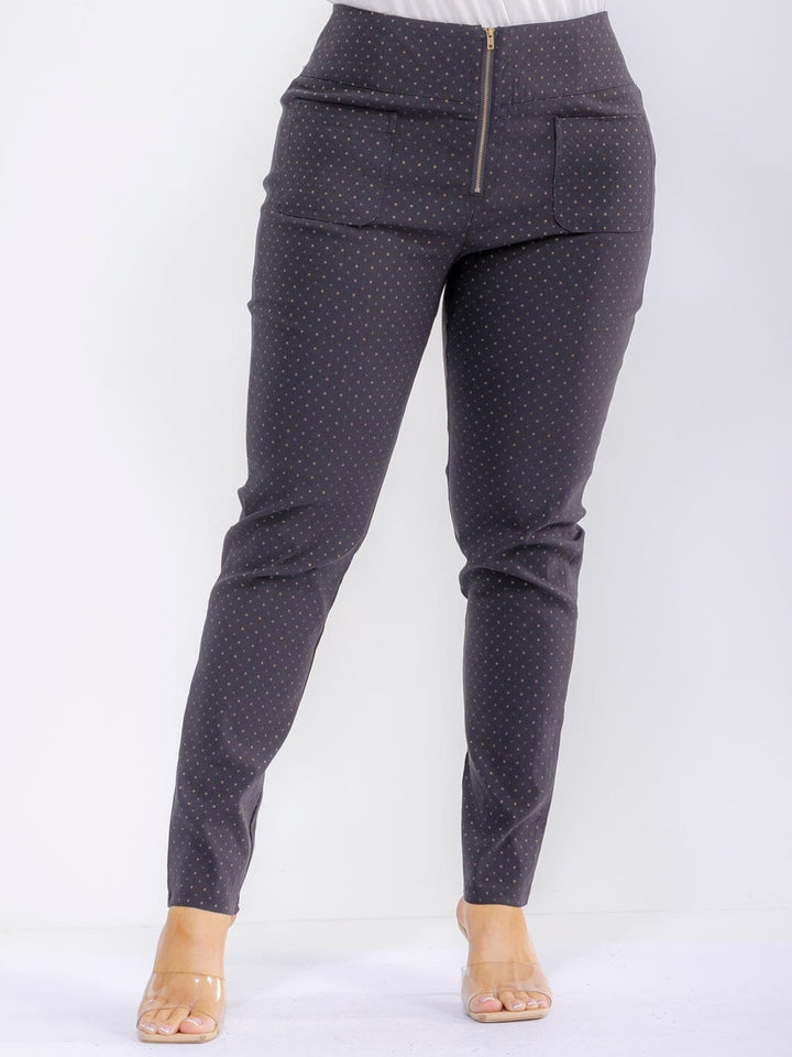 PLUS SIZE ZIPPER CLOSURE FRONT POCKET STRETCH SKINNY LEG POLKA DOTS PANTS