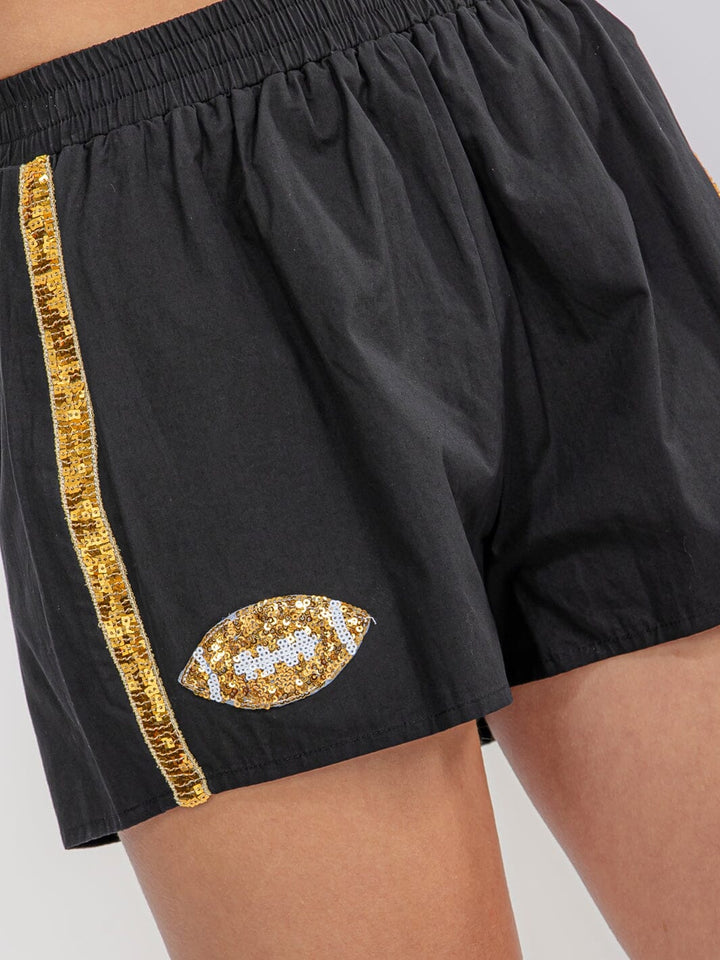 WOMEN'S ELASTIC WAIST SEQUINS FOOTBALL MINI SHORTS