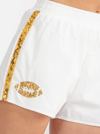 WOMEN'S ELASTIC WAIST SEQUINS FOOTBALL MINI SHORTS