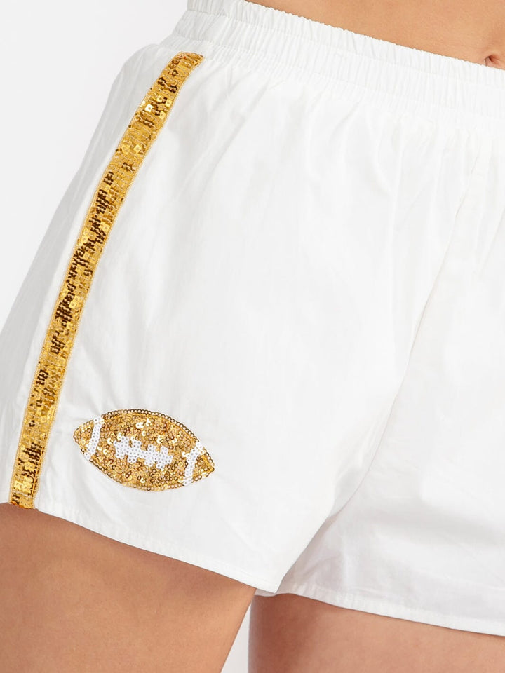 WOMEN'S ELASTIC WAIST SEQUINS FOOTBALL MINI SHORTS