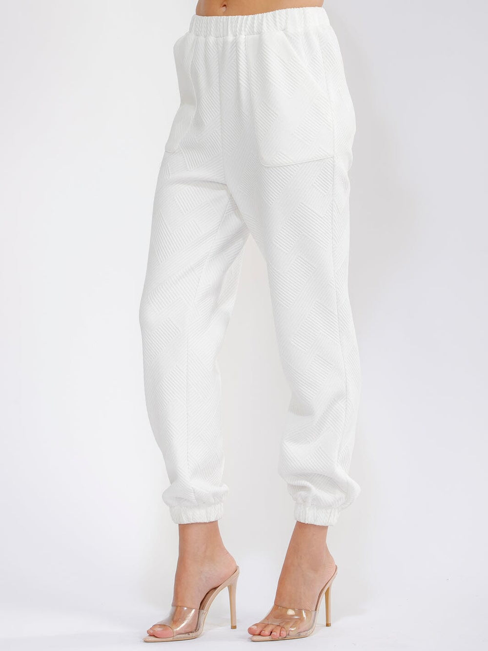 WOMEN'S ELASTIC WAIST FRONT POCKETS JOGGER LEG RIBBED PANTS