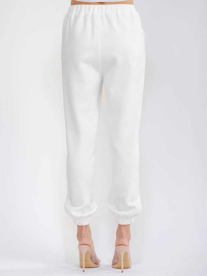 WOMEN'S ELASTIC WAIST FRONT POCKETS JOGGER LEG RIBBED PANTS