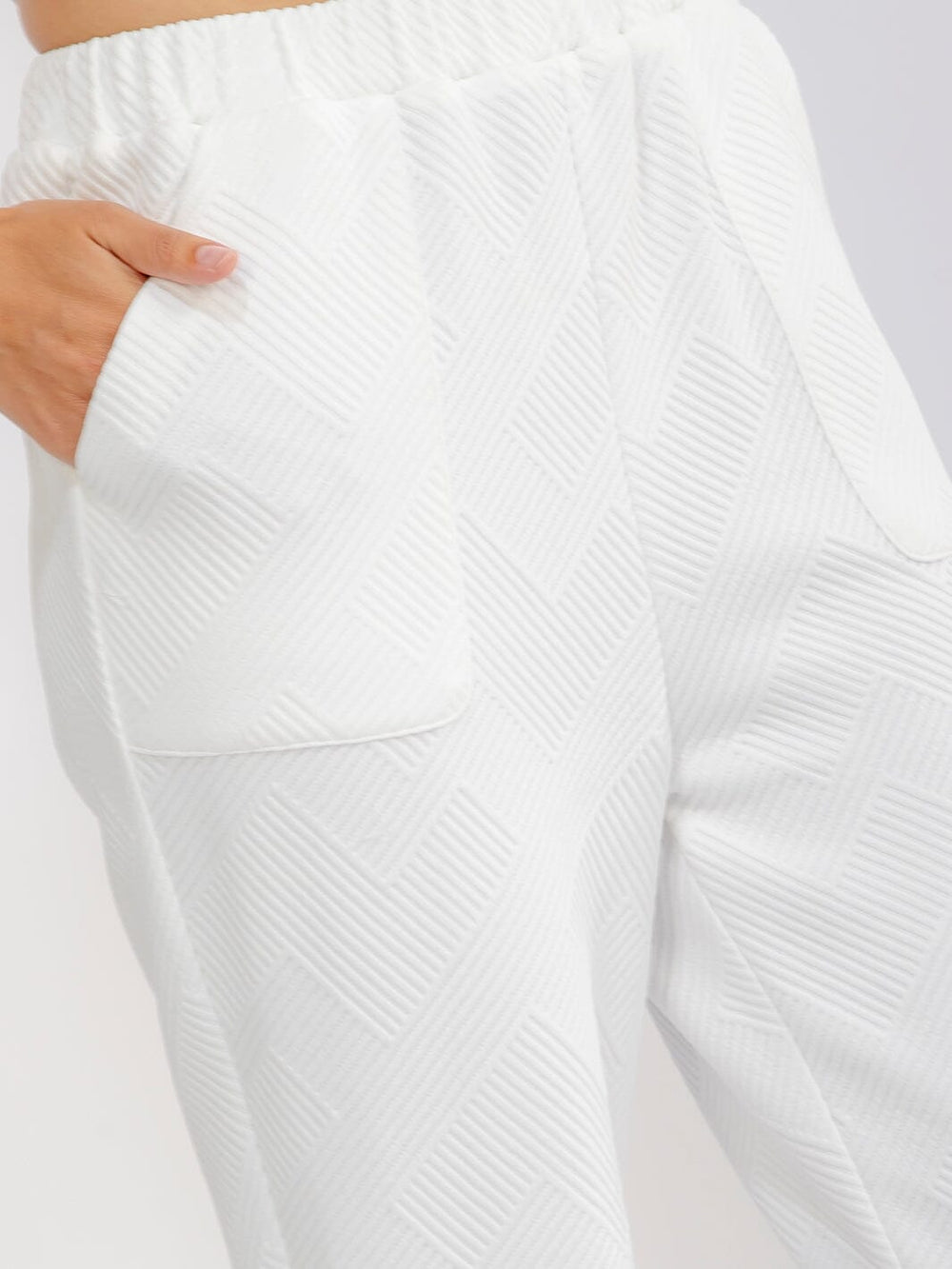 WOMEN'S ELASTIC WAIST FRONT POCKETS JOGGER LEG RIBBED PANTS