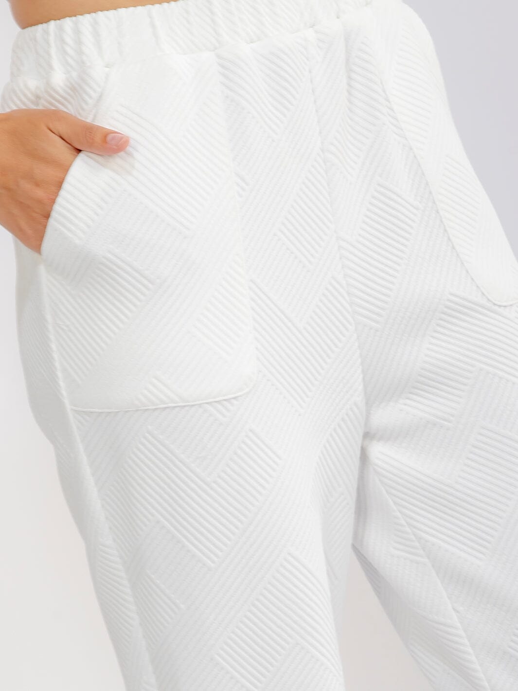 WOMEN'S ELASTIC WAIST FRONT POCKETS JOGGER LEG RIBBED PANTS
