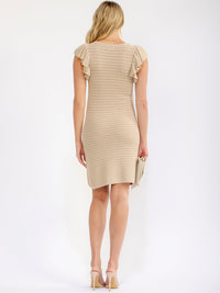 WOMEN'S RUFFLE SLEEVE V-NECK BODYCON CROCHET MINI DRESS