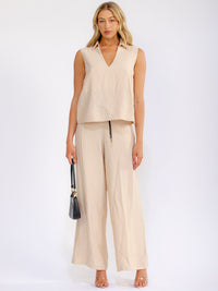 WOMEN'S SLEEVELESS V-NECK TOP & ZIP UP PANTS SOLID 2PC. SET