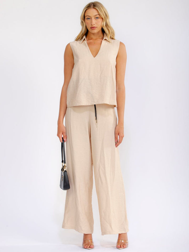 WOMEN'S SLEEVELESS V-NECK TOP & ZIP UP PANTS SOLID 2PC. SET