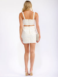 WOMEN'S SLEEVELESS CROP TOP & ZIP UP MINI SKIRT TWEED 2PC. SET