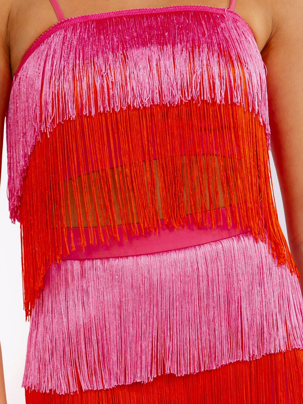 WOMEN'S SLEEVELESS FRINGE TIERED COLORBLOCK CROP TOP