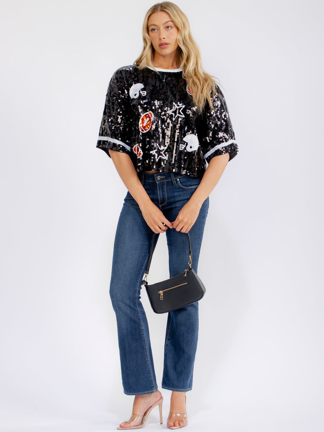 ******WOMEN'S SHORT SLEEVE FOOTBALL SEQUINS TOP