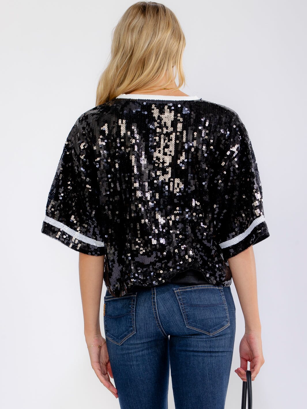 ******WOMEN'S SHORT SLEEVE FOOTBALL SEQUINS TOP