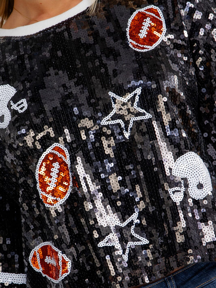******WOMEN'S SHORT SLEEVE FOOTBALL SEQUINS TOP