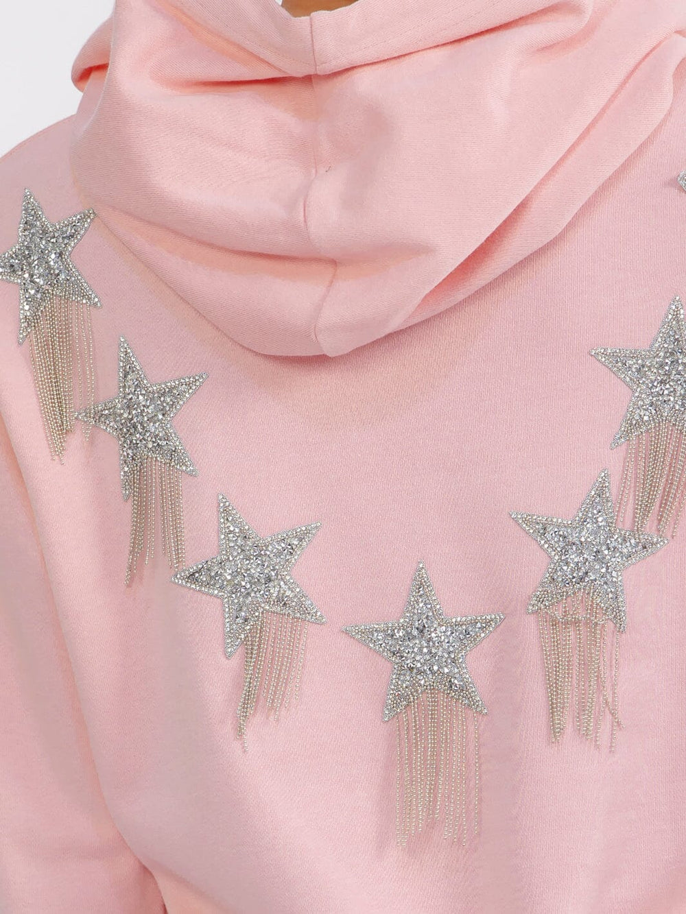 WOMEN'S LONG SLEEVE STARS DETAILED HOODED PULLOVER SWEATER