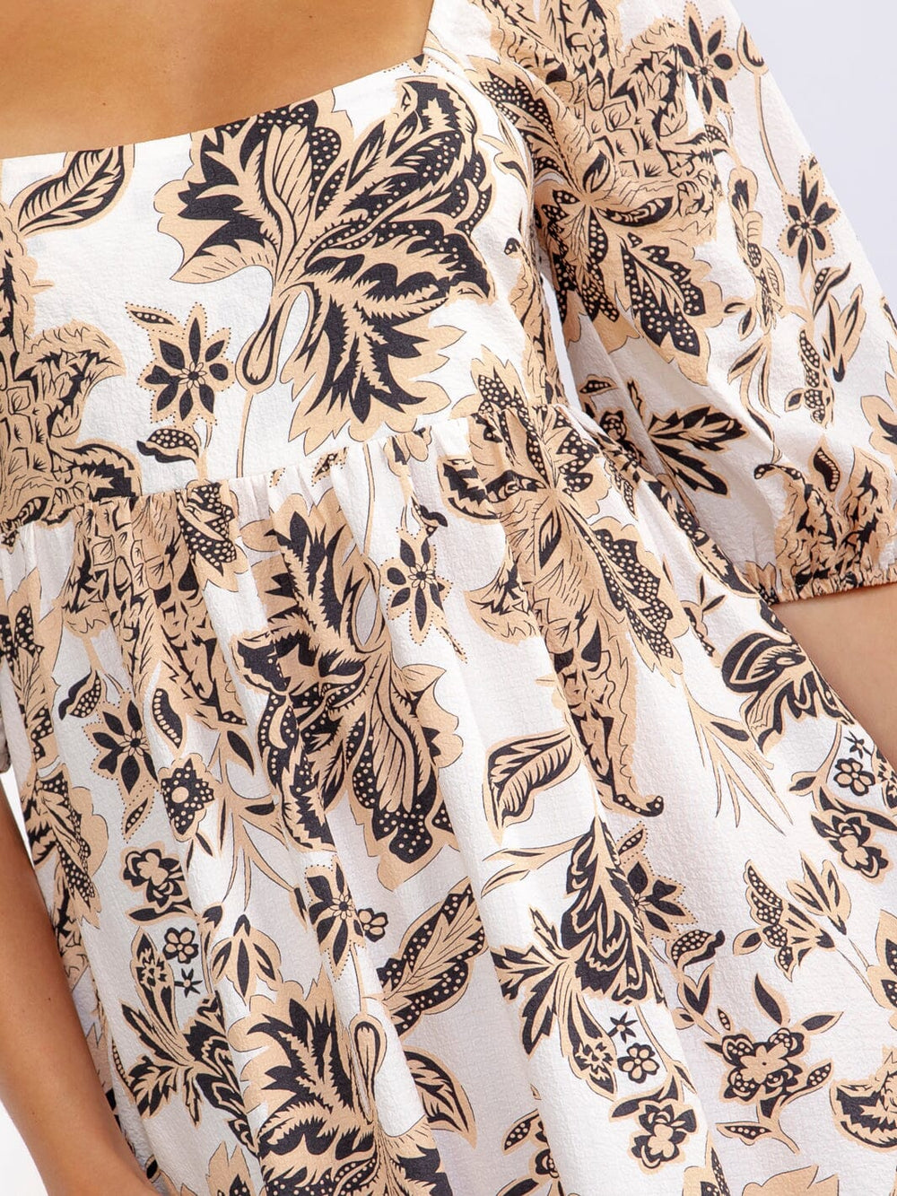 WOMEN'S SHORT SLEEVE SQUARE NECK SMOCK FLORAL MAXI DRESS