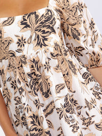 WOMEN'S SHORT SLEEVE SQUARE NECK SMOCK FLORAL MAXI DRESS