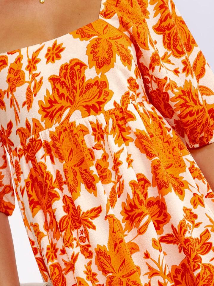 WOMEN'S SHORT SLEEVE SQUARE NECK SMOCK FLORAL MAXI DRESS