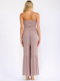 WOMEN'S SLEEVELESS SQUARE NECK SMOCK FRONT POCKETS TIERED WIDE LEG JUMPSUIT