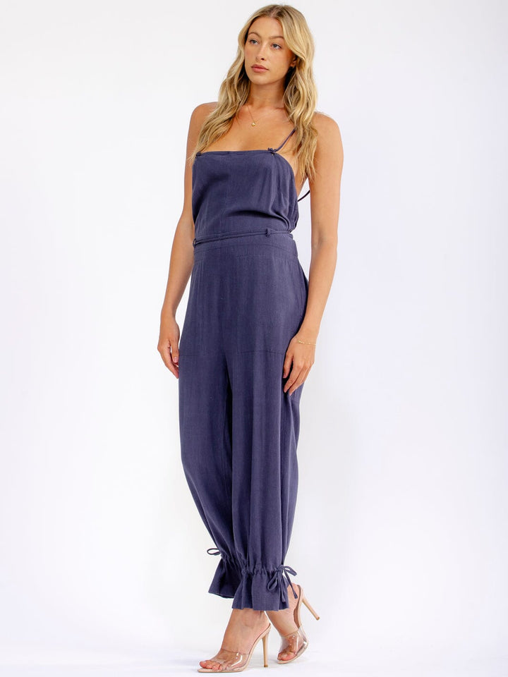 WOMEN'S SLEEVELESS SQUARE NECK FRONT POCKETS OPEN BACK JUMPSUIT