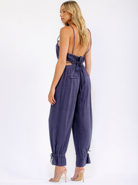 WOMEN'S SLEEVELESS SQUARE NECK FRONT POCKETS OPEN BACK JUMPSUIT