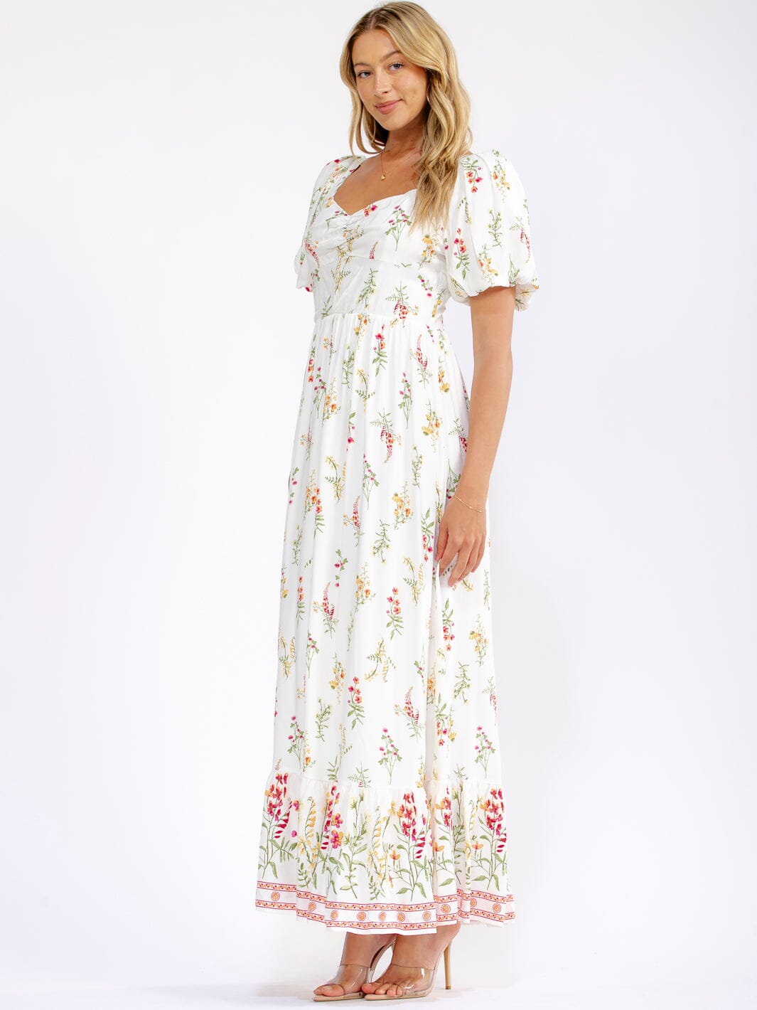 WOMEN'S SHORT SLEEVE SMOCK FLORAL MAXI DRESS