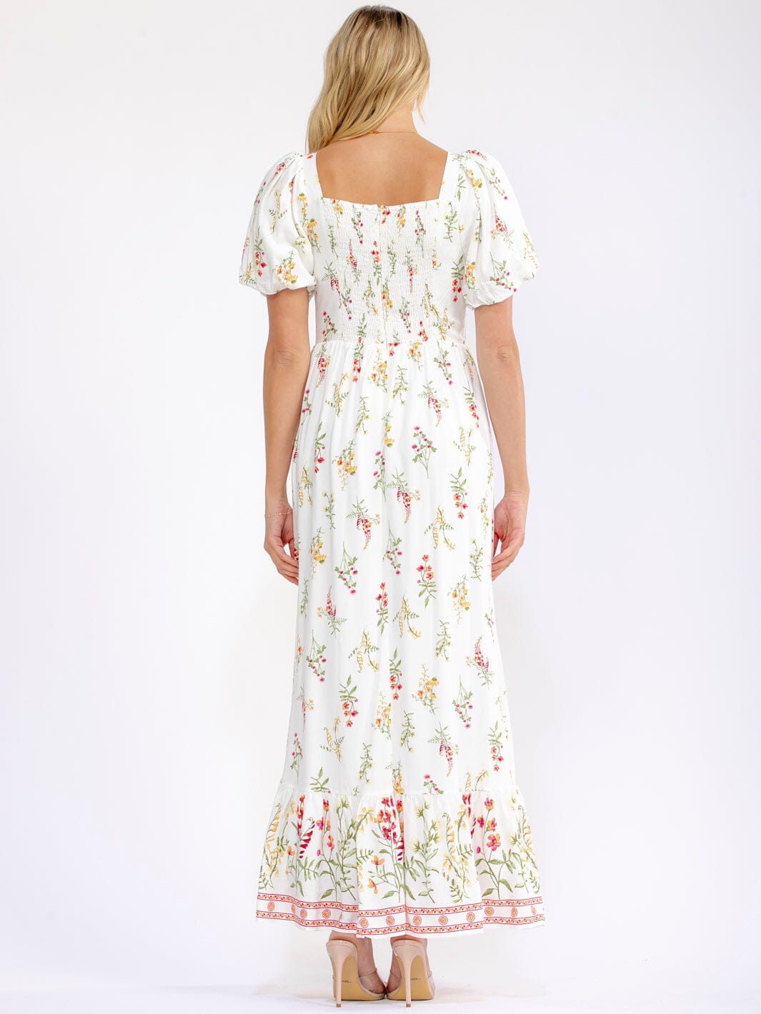WOMEN'S SHORT SLEEVE SMOCK FLORAL MAXI DRESS