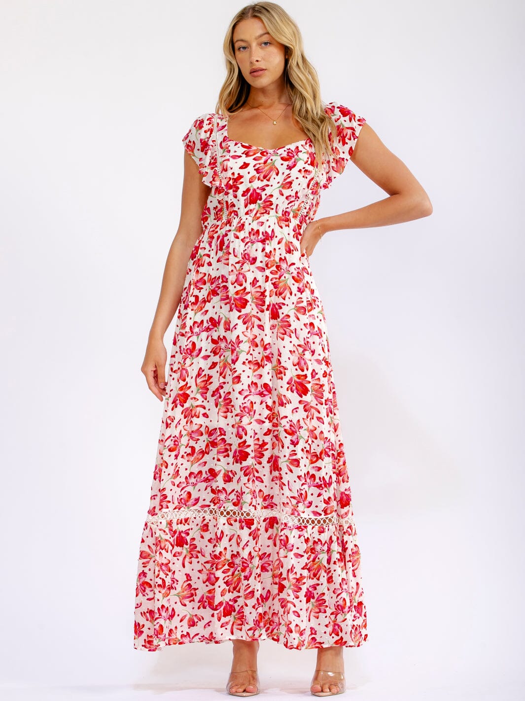 WOMEN'S SLEEVELESS OPEN BACK FLORAL MAXI DRESS