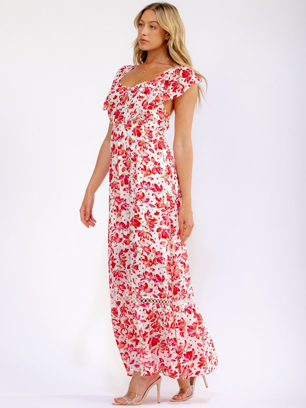 WOMEN'S SLEEVELESS OPEN BACK FLORAL MAXI DRESS