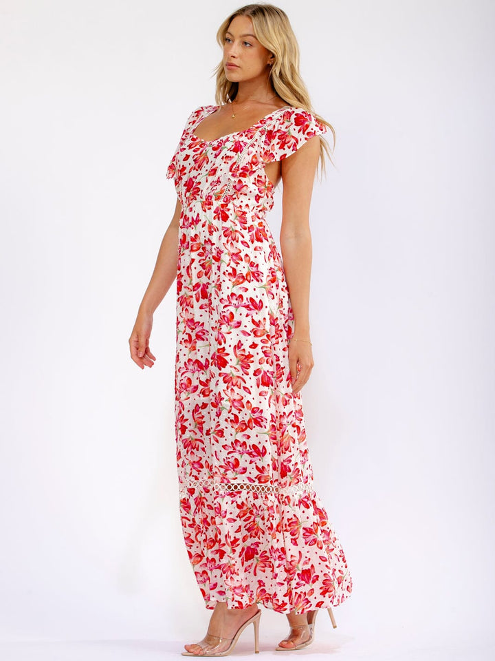 WOMEN'S SLEEVELESS OPEN BACK FLORAL MAXI DRESS