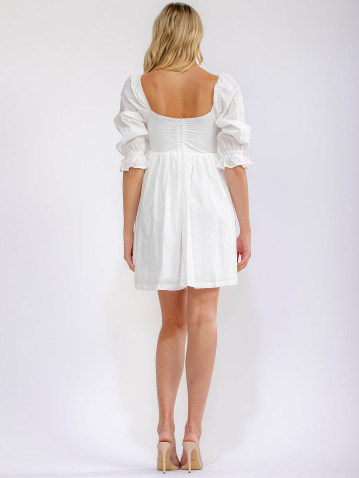 WOMEN'S 3/4 SLEEVES SQUARE NECK FRONT POCKETS TUNIC DETAILED MINI DRESS