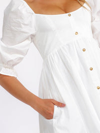 WOMEN'S 3/4 SLEEVES SQUARE NECK FRONT POCKETS TUNIC DETAILED MINI DRESS