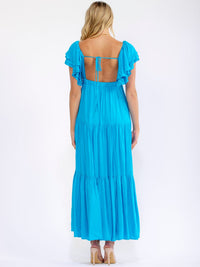 WOMEN'S SHORT SLEEVE V-NECK OPEN BACK TIERED MAXI DRESS