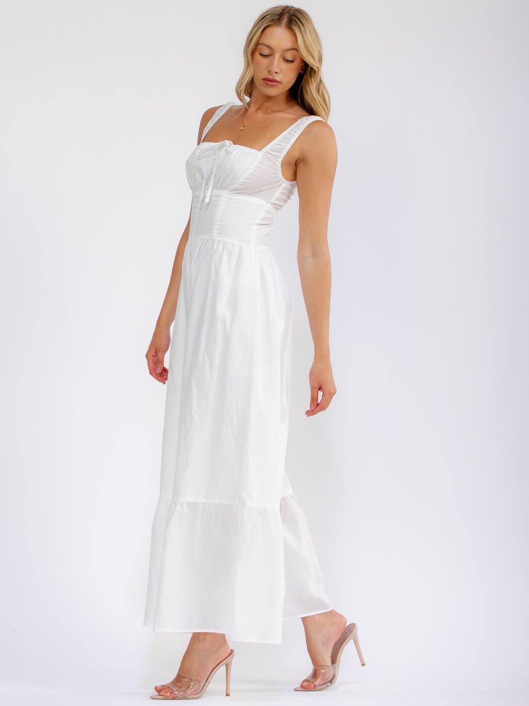WOMEN'S SLEEVELESS SQUARE NECK SMOCK TIERED WIDE LEG JUMPSUIT
