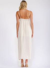 WOMEN'S SLEEVELESS V-NECK ELASTIC WAIST OPEN BACK CROCHET MAXI DRESS