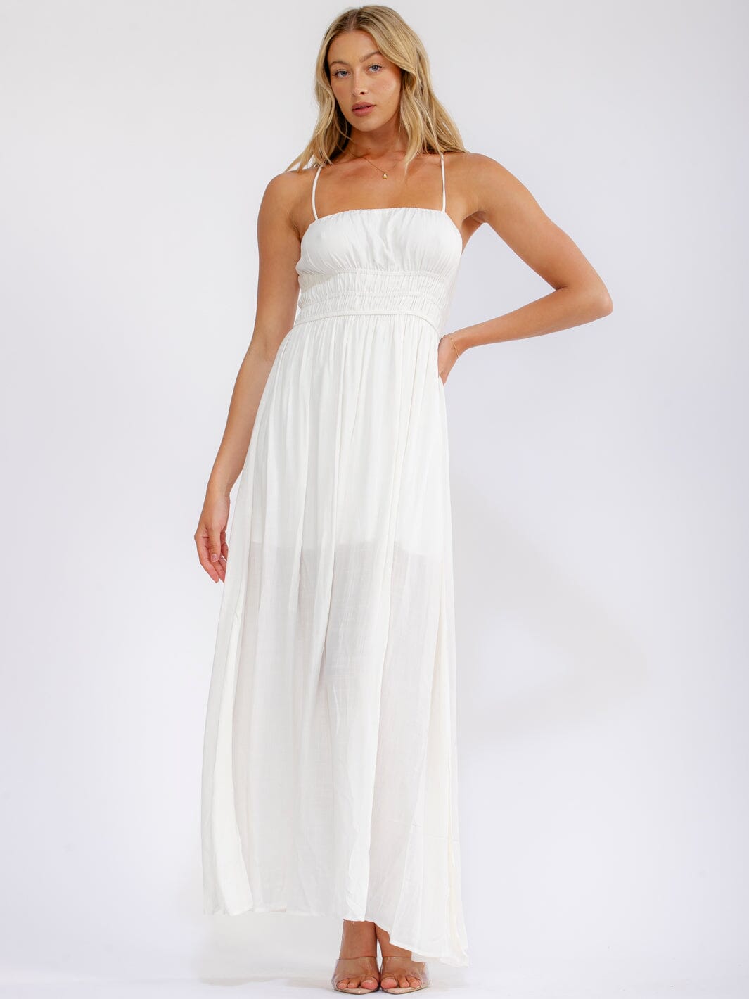 WOMEN'S SLEEVELESS ELASTIC WAIST OPEN BACK MAXI DRESS