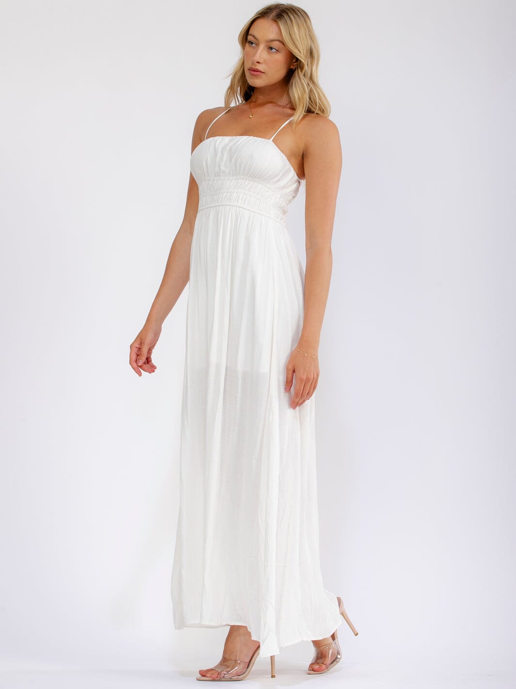 WOMEN'S SLEEVELESS ELASTIC WAIST OPEN BACK MAXI DRESS
