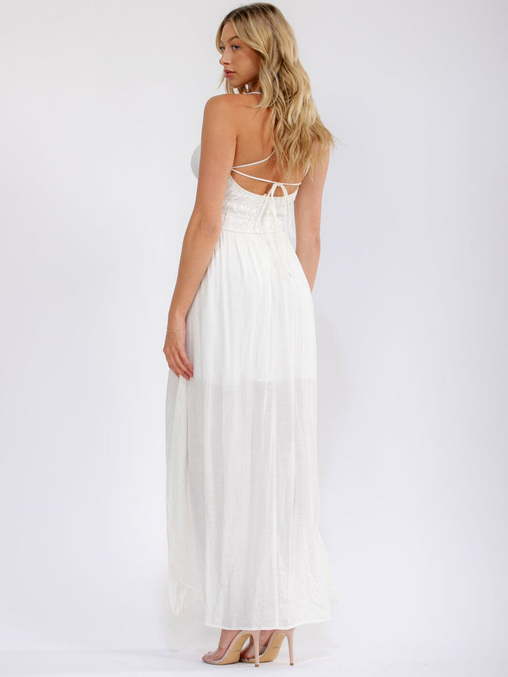 WOMEN'S SLEEVELESS ELASTIC WAIST OPEN BACK MAXI DRESS