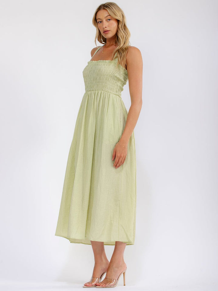 WOMEN'S SLEEVELESS SQUARE NECK SMOCK FRONT POCKETS MAXI DRESS