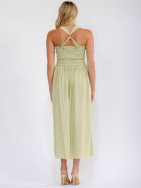 WOMEN'S SLEEVELESS SQUARE NECK SMOCK FRONT POCKETS MAXI DRESS