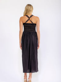 WOMEN'S SLEEVELESS SQUARE NECK SMOCK FRONT POCKETS MAXI DRESS