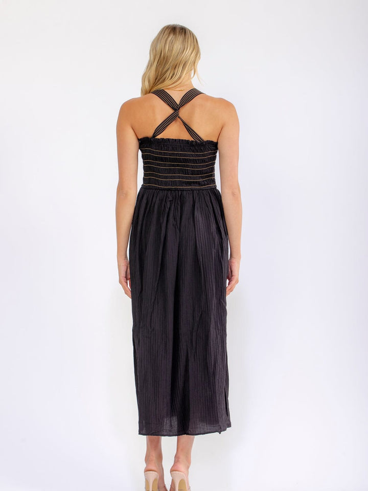 WOMEN'S SLEEVELESS SQUARE NECK SMOCK FRONT POCKETS MAXI DRESS