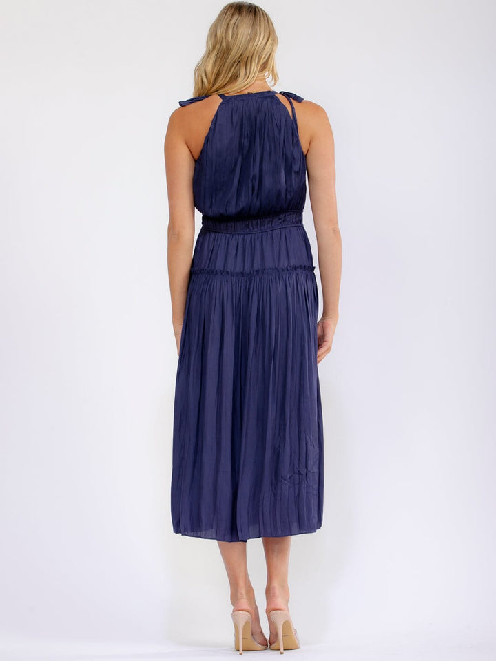 WOMEN'S SLEEVELESS HALTER NECK ELASTIC WAIST TIERED MAXI DRESS