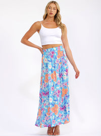 WOMEN'S ELASTIC WAIST TIERED FLORAL MAXI SKIRT