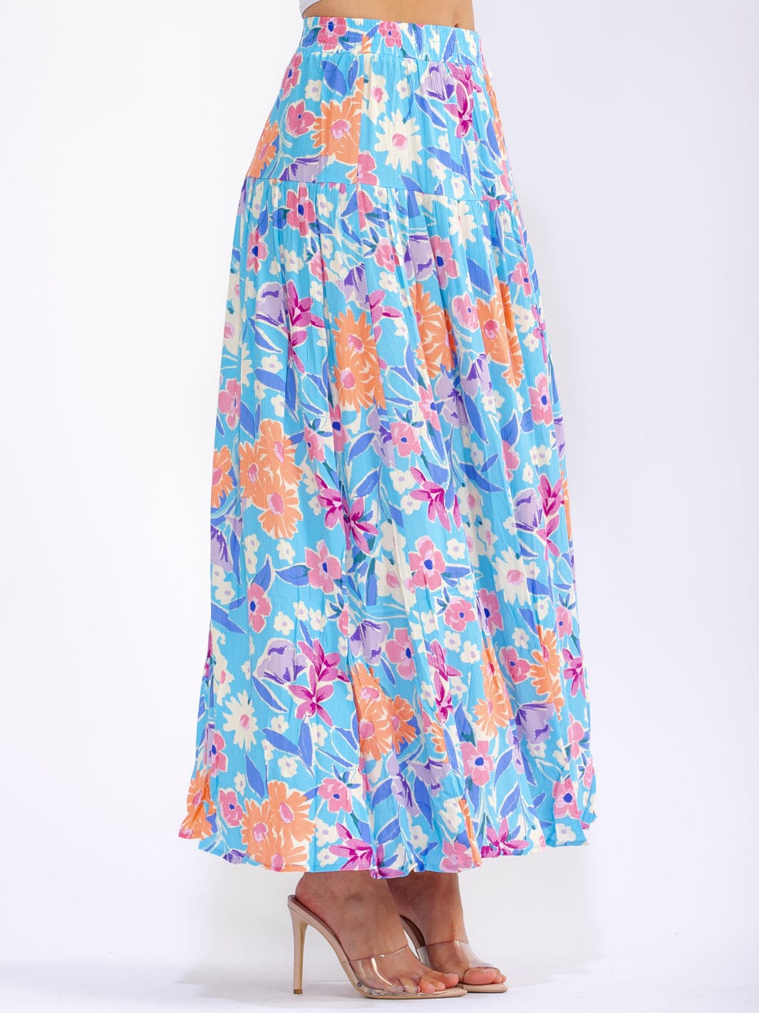 WOMEN'S ELASTIC WAIST TIERED FLORAL MAXI SKIRT